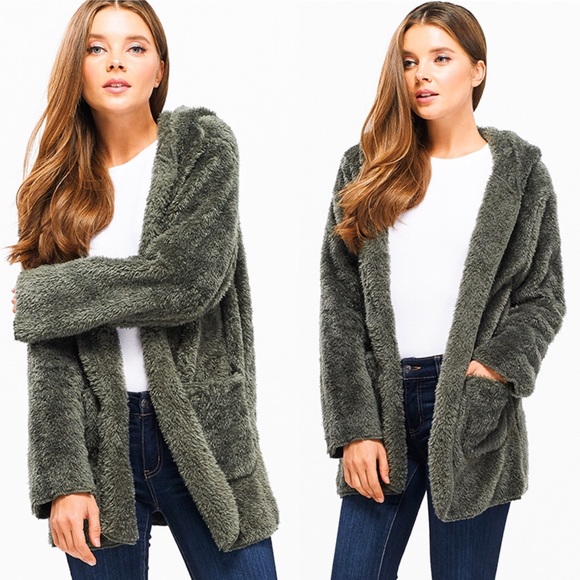 Fuzzy Teddy Hooded Cardigan Coat - Picture 3 of 7